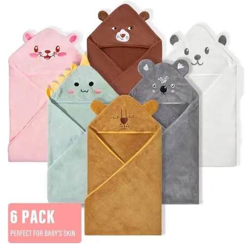 Yaiseiko Baby Hooded Bath Towels,6 Pack Baby Bath Towel Set,Soft and Absorbent Toddler Towels with Hood for Babies,Toddler,Infant,Kids,Newborn Essential(31.5 X 31.5 Inch) - 6
