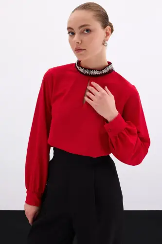Yaka aksesuarlari bluz - Qizil-Qizil 