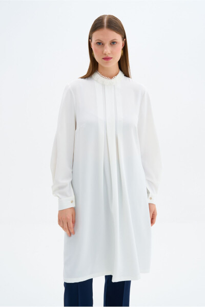 Yaka Dantel Detaylı Tunik - Ekru - AKER