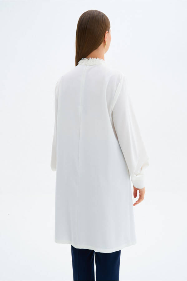 Yaka Dantel Detaylı Tunik - Ekru - 5