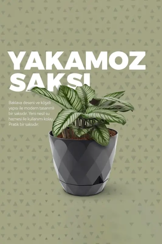 Yakamoz Saksı 9,2 Litr Suv Yashili 27,5sm Baklava Desenli O'zidan Tabakli Yaltiroq Plastik-QAHVA - 6