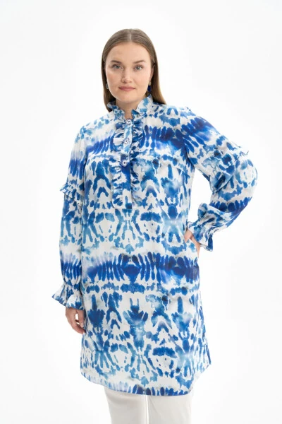 Yakası Ve Kolları Detaylı Desenli Tunik - 5