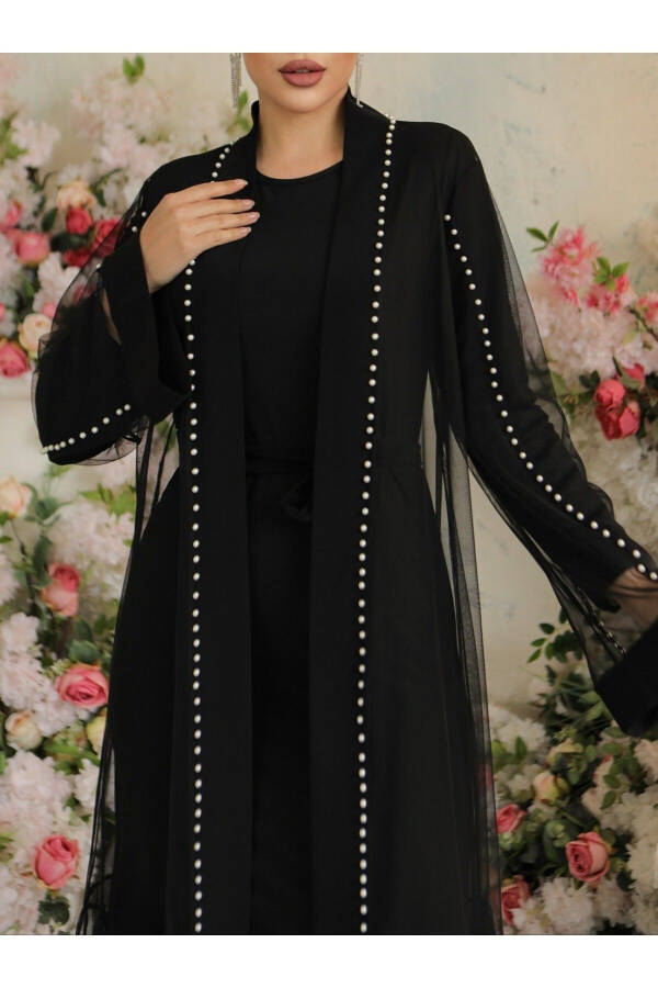 Yakası Ve Kolları Incili Beli Bağcıklı Ikili Abaya - 1