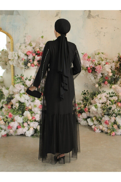 Yakası Ve Kolları Incili Beli Bağcıklı Ikili Abaya - 3