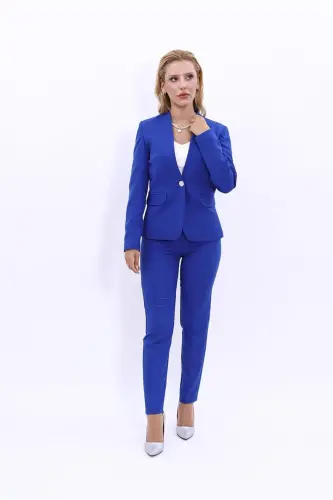 Tek Düğmeli Klasik Ceket & Dar Paça Pantolon-Saks-Saks - 2