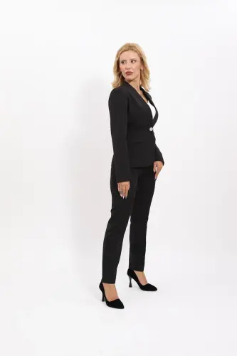 Tek Düğmeli Klasik Ceket & Dar Paça Pantolon-Siyah-Siyah - 3