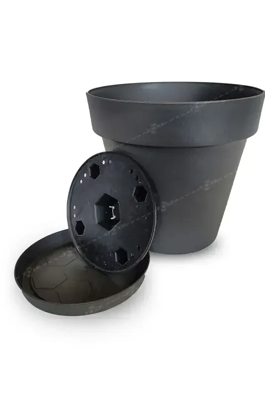 Yalı Pot 10 Liter No5 Latte Coffee 28cm Saucered Drained Grid Matte Plastic Flower Pot-10L COFFEE - 4