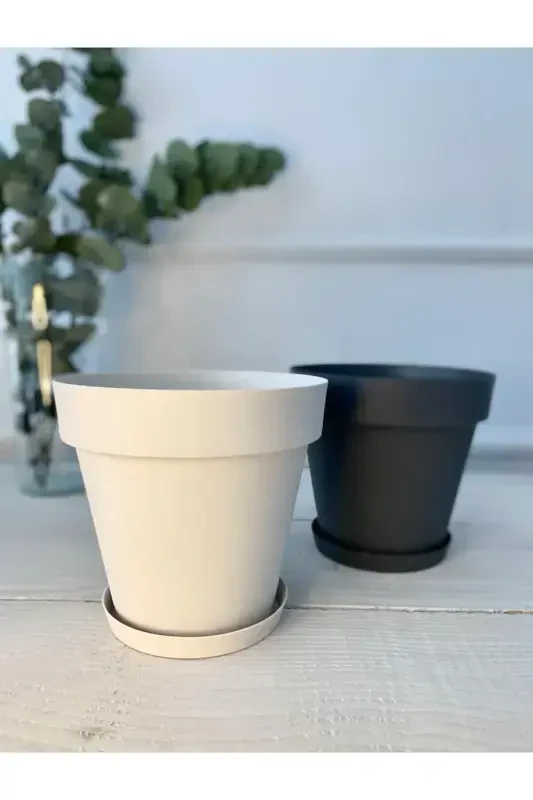 Yalı Pot 3 Liters No3 Mocha Coffee 19cm Saucered Drained Grilled Matte Plastic Flower Pot-3L COFFEE - 7