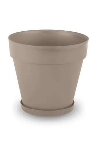 Yalı Pot 46 Liters No7 Mocha Coffee 46cm Saucered Drained Gridded Matte Plastic Flower Pot-46L COFFEE 