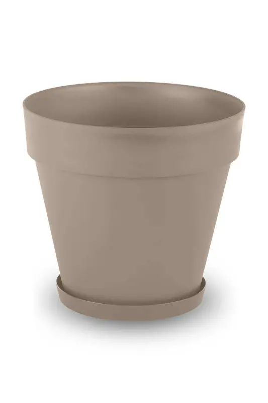 Yalı Pot 46 Liters No7 Mocha Coffee 46cm Saucered Drained Gridded Matte Plastic Flower Pot-46L COFFEE - 1