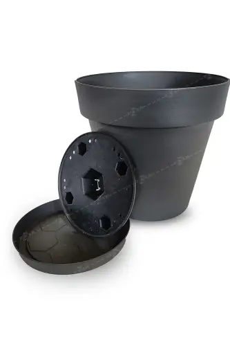 Yalı Pot 46 Liters No7 Mocha Coffee 46cm Saucered Drained Gridded Matte Plastic Flower Pot-46L COFFEE - 4