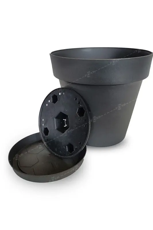 Yalı Pot 46 Liters No7 Mocha Coffee 46cm Saucered Drained Gridded Matte Plastic Flower Pot-46L COFFEE - 4