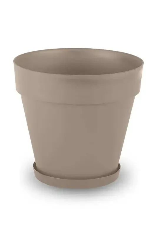 Yalı Pot 46 Liters No7 Mocha Coffee 46cm Saucered Drained Grilled Matte Plastic Flower Pot-46L COFFEE - 1