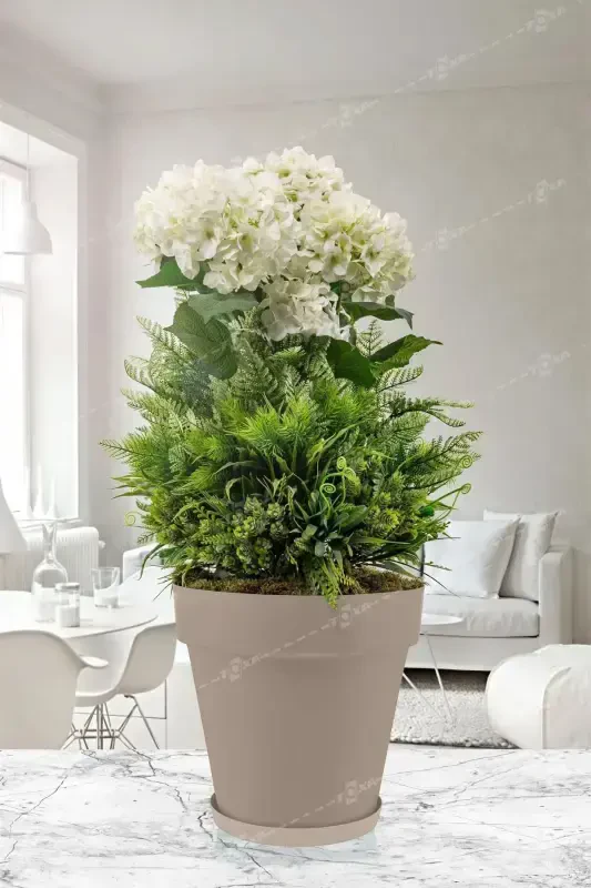 Yalı Saksı 6 Litre No4 Mocha Kahve 24cm Tabaklı Drenajlı Izgaralı Mat Plastik Çiçek Saksısı-6L KAHVE - 1