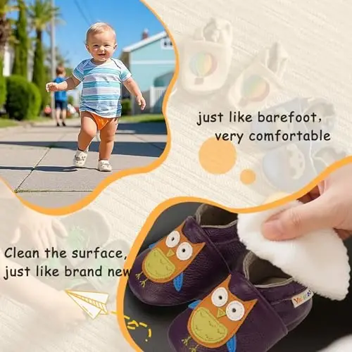 YALION Baby Soft Leather Shoes Suede Sole Infant Toddler First Walking Sports Crib Moccasins - 4