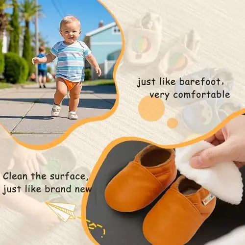 YALION Baby Soft Leather Shoes Suede Sole Infant Toddler First Walking Sports Crib Moccasins - 4