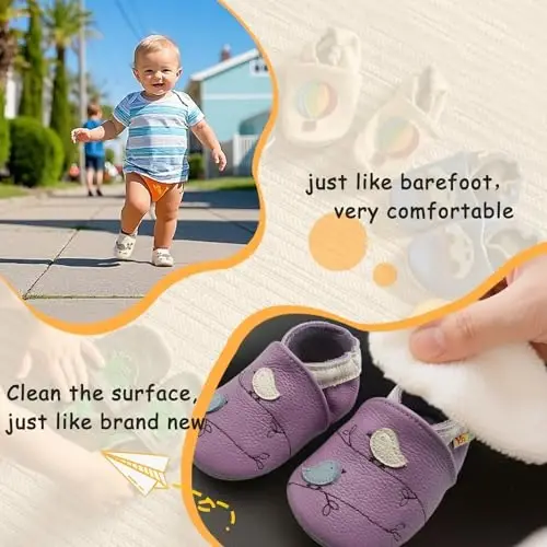YALION Baby Soft Leather Shoes Suede Sole Infant Toddler First Walking Sports Crib Moccasins - 4
