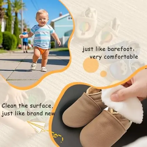 YALION Baby Soft Leather Shoes Suede Sole Infant Toddler First Walking Sports Crib Moccasins - 4