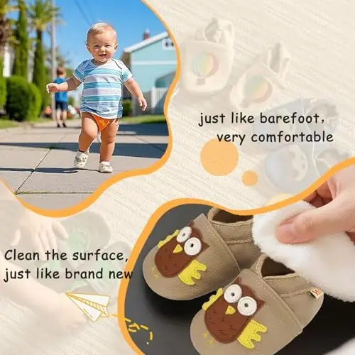 YALION Baby Soft Leather Shoes Suede Sole Infant Toddler First Walking Sports Crib Moccasins - 4