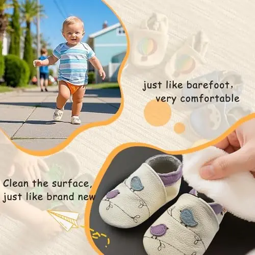 YALION Baby Soft Leather Shoes Suede Sole Infant Toddler First Walking Sports Crib Moccasins - 4