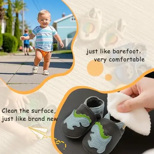 YALION Baby Soft Leather Shoes Suede Sole Infant Toddler First Walking Sports Crib Moccasins - 4