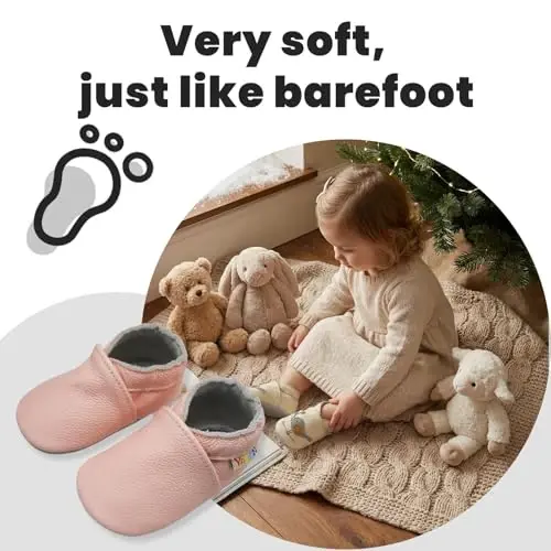 YALION Soft Leather Baby Shoes Moccasins Slip-on Boys Girls Slippers with Elastic Ankle, Anti-Slip First Walking Crib Shoes for Infant Toddlers - 4