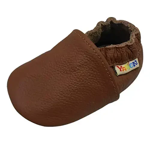 YALION Soft Leather Baby Shoes Moccasins Slip-on Boys Girls Slippers with Elastic Ankle, Anti-Slip First Walking Crib Shoes for Infant Toddlers - 1