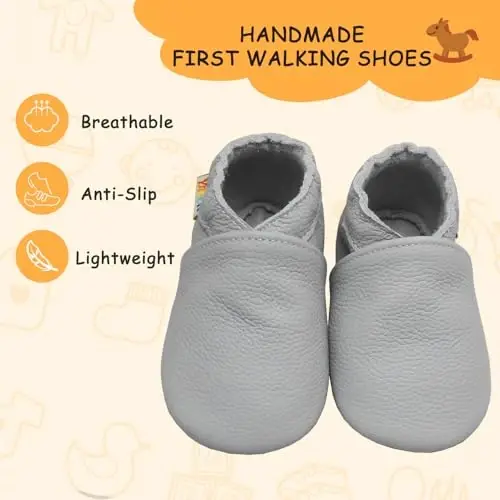 YALION Soft Leather Baby Shoes Moccasins Slip-on Boys Girls Slippers with Elastic Ankle, Anti-Slip First Walking Crib Shoes for Infant Toddlers - 2