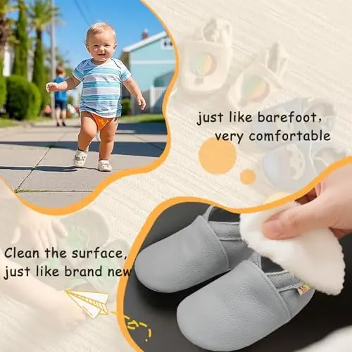 YALION Soft Leather Baby Shoes Moccasins Slip-on Boys Girls Slippers with Elastic Ankle, Anti-Slip First Walking Crib Shoes for Infant Toddlers - 4