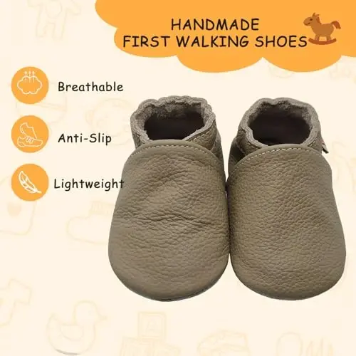 YALION Soft Leather Baby Shoes Moccasins Slip-on Boys Girls Slippers with Elastic Ankle, Anti-Slip First Walking Crib Shoes for Infant Toddlers - YALION (1)