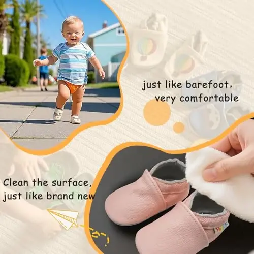 YALION Soft Leather Baby Shoes Moccasins Slip-on Boys Girls Slippers with Elastic Ankle, Anti-Slip First Walking Crib Shoes for Infant Toddlers - 4