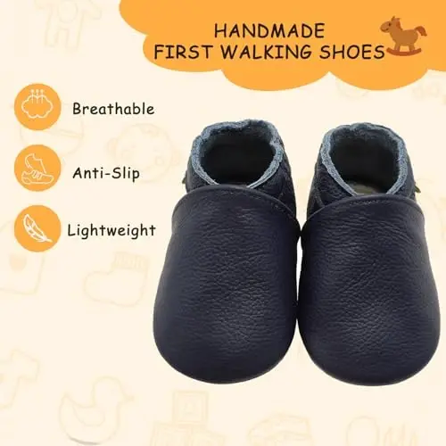 YALION Soft Leather Baby Shoes Moccasins Slip-on Boys Girls Slippers with Elastic Ankle, Anti-Slip First Walking Crib Shoes for Infant Toddlers - 2