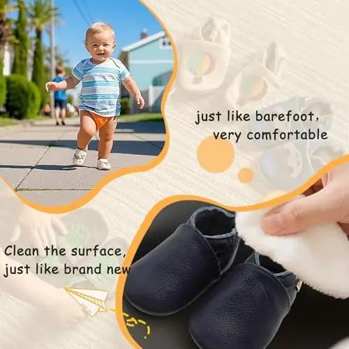 YALION Soft Leather Baby Shoes Moccasins Slip-on Boys Girls Slippers with Elastic Ankle, Anti-Slip First Walking Crib Shoes for Infant Toddlers - 4