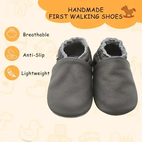 YALION Soft Leather Baby Shoes Moccasins Slip-on Boys Girls Slippers with Elastic Ankle, Anti-Slip First Walking Crib Shoes for Infant Toddlers - YALION (1)