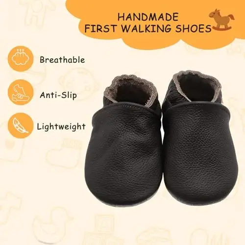 YALION Soft Leather Baby Shoes Moccasins Slip-on Boys Girls Slippers with Elastic Ankle, Anti-Slip First Walking Crib Shoes for Infant Toddlers - 2