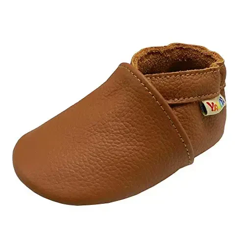 YALION Soft Leather Baby Shoes Moccasins Slip-on Boys Girls Slippers with Elastic Ankle, Anti-Slip First Walking Crib Shoes for Infant Toddlers - YALION