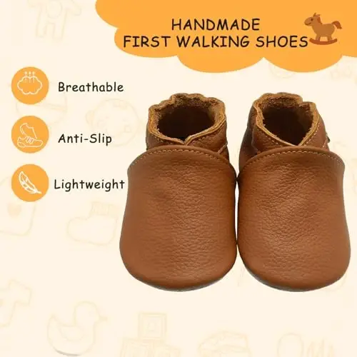 YALION Soft Leather Baby Shoes Moccasins Slip-on Boys Girls Slippers with Elastic Ankle, Anti-Slip First Walking Crib Shoes for Infant Toddlers - YALION (1)