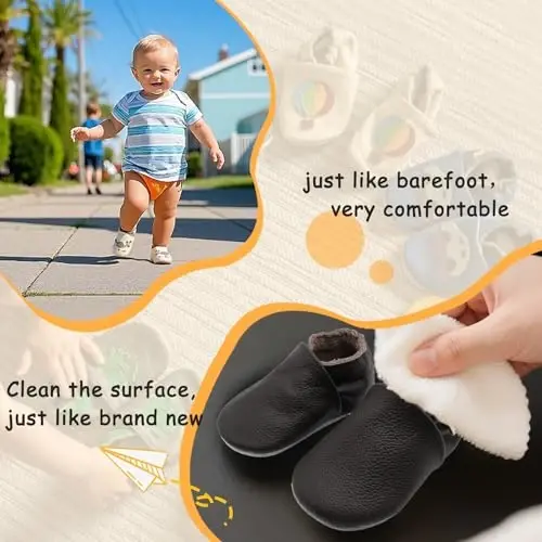 YALION Yumshoq charm chaqaloq poyabzallari Mokasinlar Elastik to'piqli slip-on o'g'il bolalar qizlar terliklari, Toy bolalar uchun sirpanishga qarshi birinchi yurish karavatchasi poyabzallari - 4