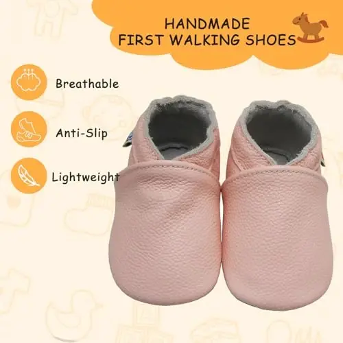YALION Soft Leather Baby Shoes Moccasins Slip-on Boys Girls Slippers with Elastic Ankle, Anti-Slip First Walking Crib Shoes for Infant Toddlers - YALION (1)