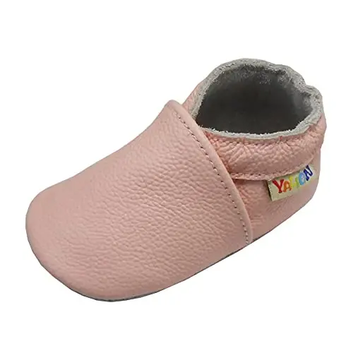 YALION Soft Leather Baby Shoes Moccasins Slip-on Boys Girls Slippers with Elastic Ankle, Anti-Slip First Walking Crib Shoes for Infant Toddlers - 1