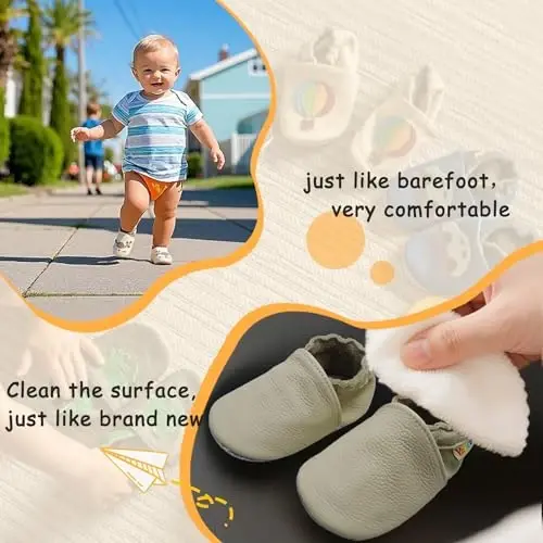 YALION Baby Shoes Boys Girls Soft Soles Slip-Resistant Crib Shoes Toddler Infant Slip On Slippers First Walking Shoes - 4