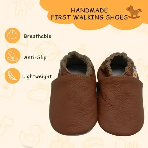 YALION Soft Leather Baby Shoes Moccasins Slip-on Boys Girls Slippers with Elastic Ankle, Anti-Slip First Walking Crib Shoes for Infant Toddlers - 2