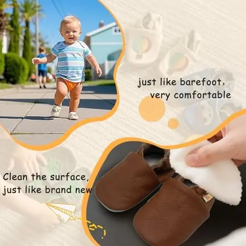 YALION Soft Leather Baby Shoes Moccasins Slip-on Boys Girls Slippers with Elastic Ankle, Anti-Slip First Walking Crib Shoes for Infant Toddlers - 4