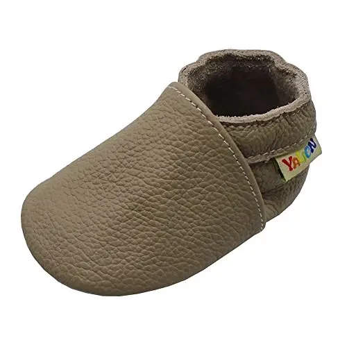 YALION Soft Leather Baby Shoes Moccasins Slip-on Boys Girls Slippers with Elastic Ankle, Anti-Slip First Walking Crib Shoes for Infant Toddlers - 1