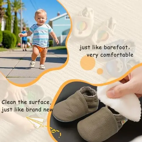 YALION Soft Leather Baby Shoes Moccasins Slip-on Boys Girls Slippers with Elastic Ankle, Anti-Slip First Walking Crib Shoes for Infant Toddlers - 4