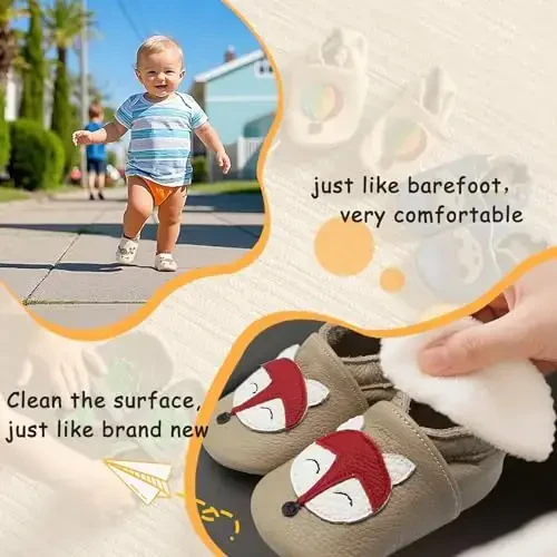 YALION Soft Sole Baby Leather Shoes Moccasins Anti-Slip First Walker Crib Shoes for Toddler Infant Boys Girls - 4
