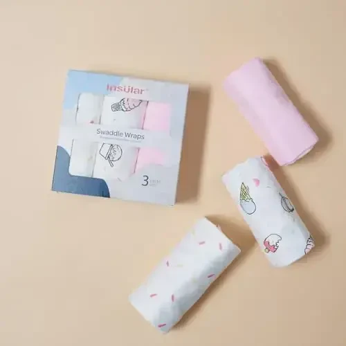 insular Baby Swaddle Sacks, Swaddle Blanket for Newborn and Infant, Adjustable Velcro Set for Boy and Girl, Soft Cotton Baby Sleep Sack 3 Pack (Ice Cream, Medium(3-6M)) - 4