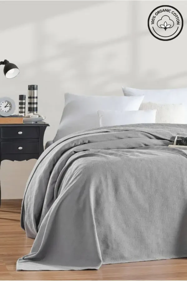 Yallig'iz Yotoq To'shagi 100% Paxta Kichik Katak Naqshli Mehmonxona Tipli Hashamatli Yotoq To'shagi Oq - 6