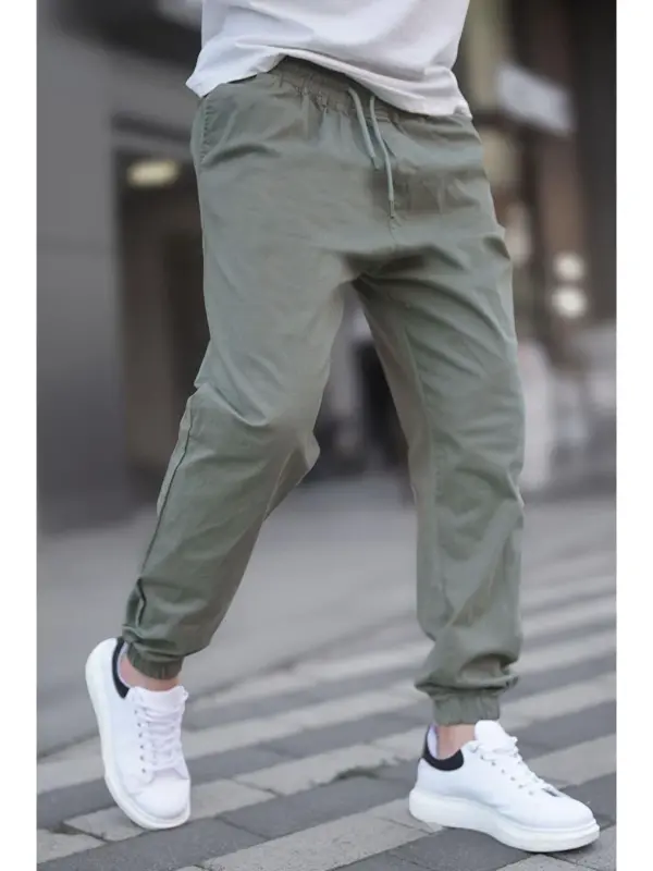 Yalpiz yashil rangli erkin uslubdagi jogger shim 6853-Yashil - 2