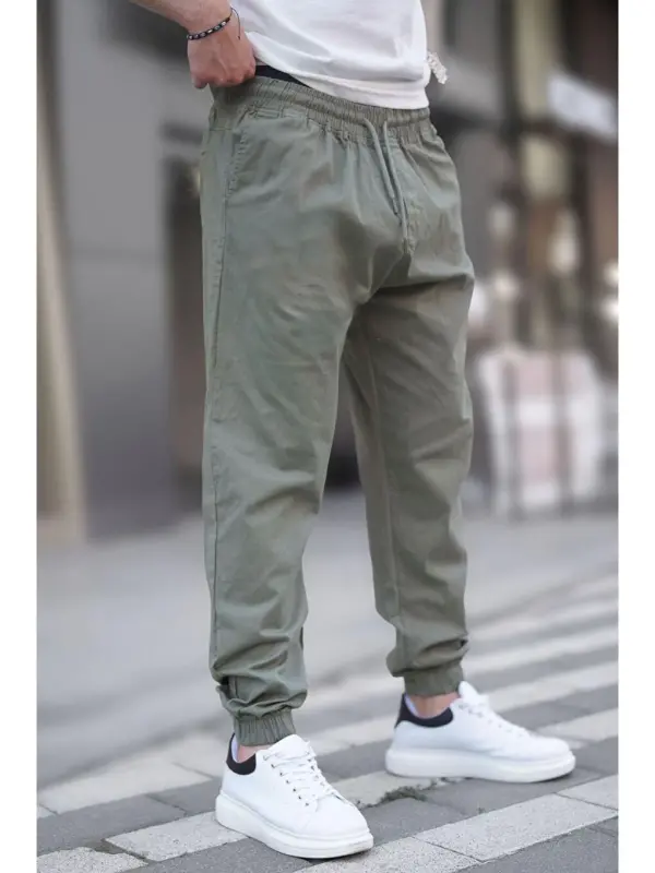 Yalpiz yashil rangli erkin uslubdagi jogger shim 6853-Yashil - 3